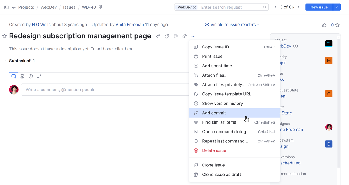 Manually add a VCS commit Manually add a VCS commit