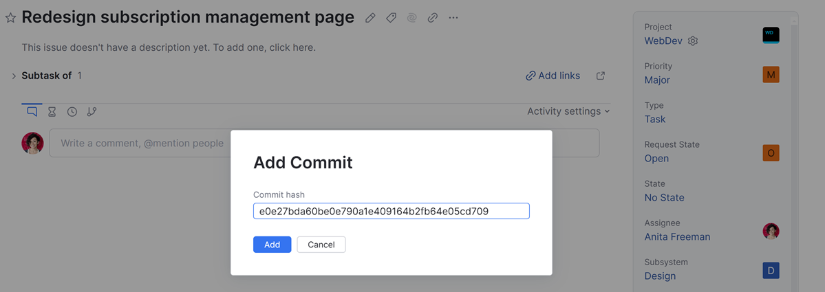 Enter the commit hash Enter the commit hash