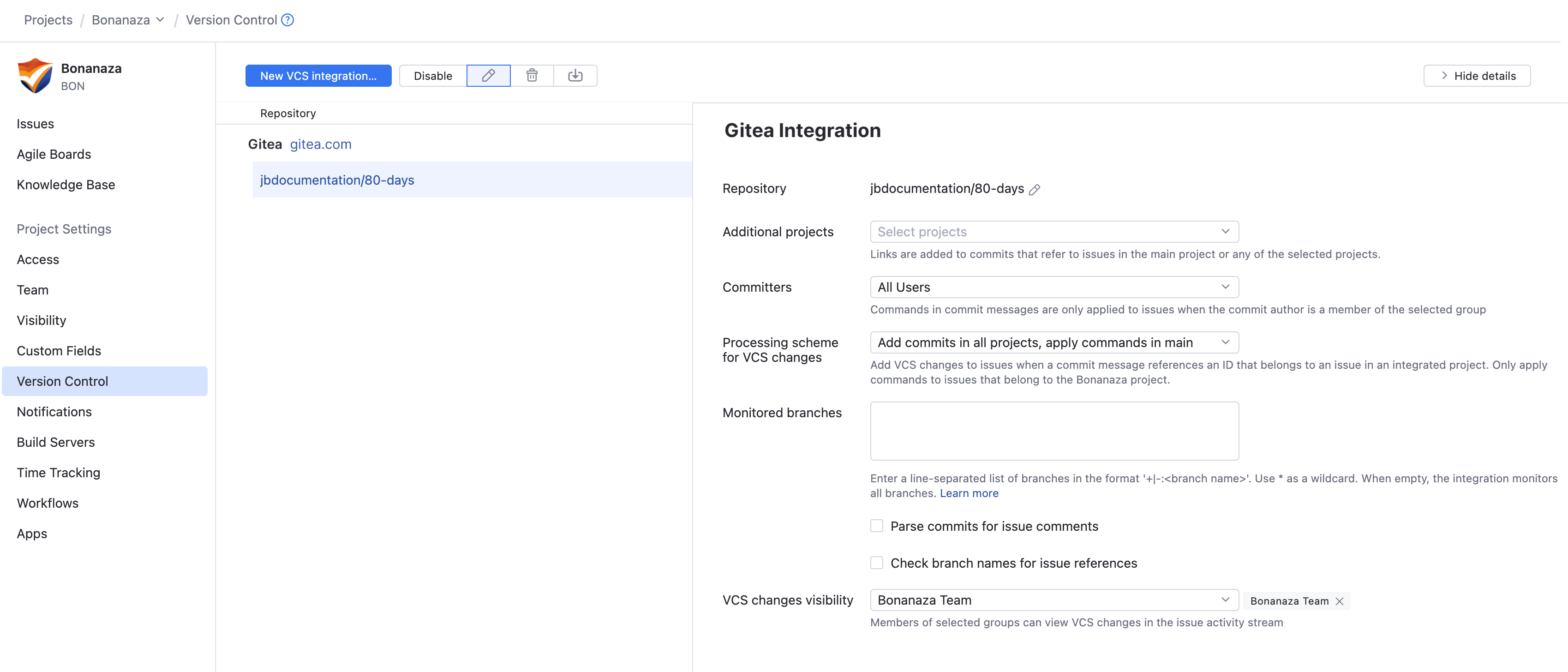 Gitea integration settings Gitea integration settings