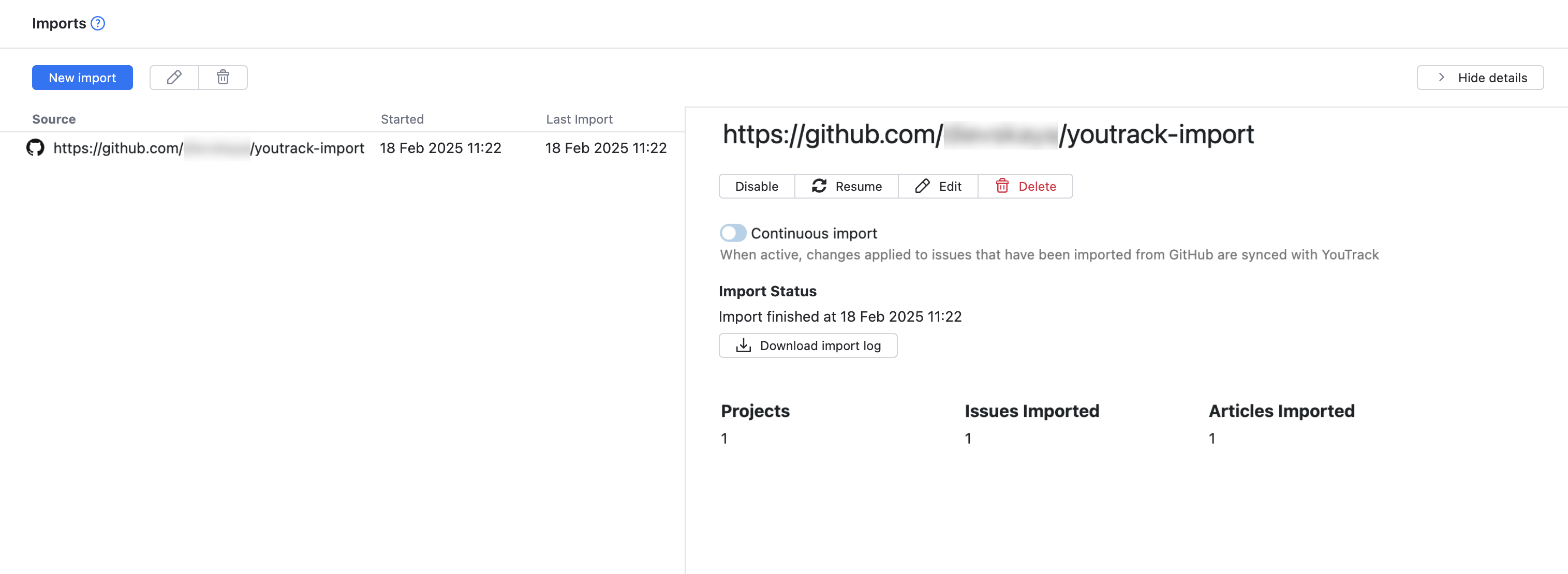 Import configuration details Import configuration details