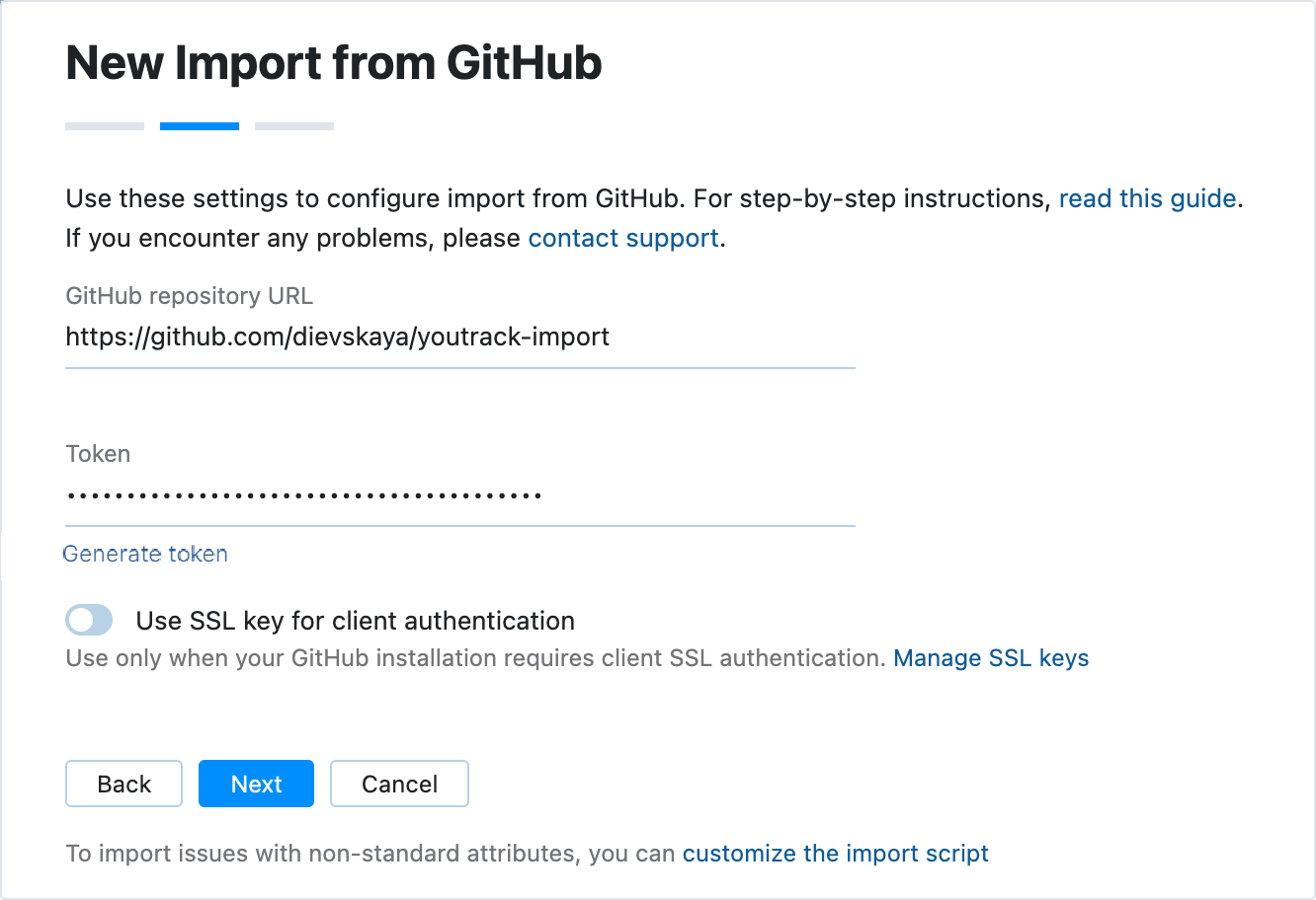 GitHub import settings GitHub import settings