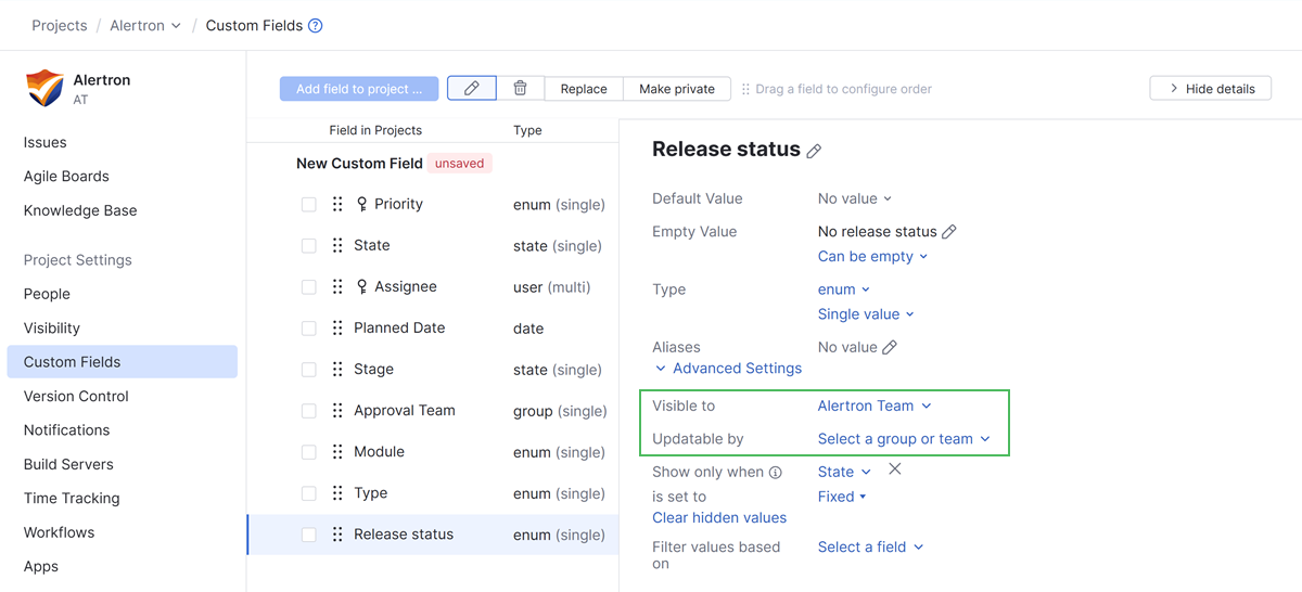 Group-based field visibility settings. Group-based field visibility settings.