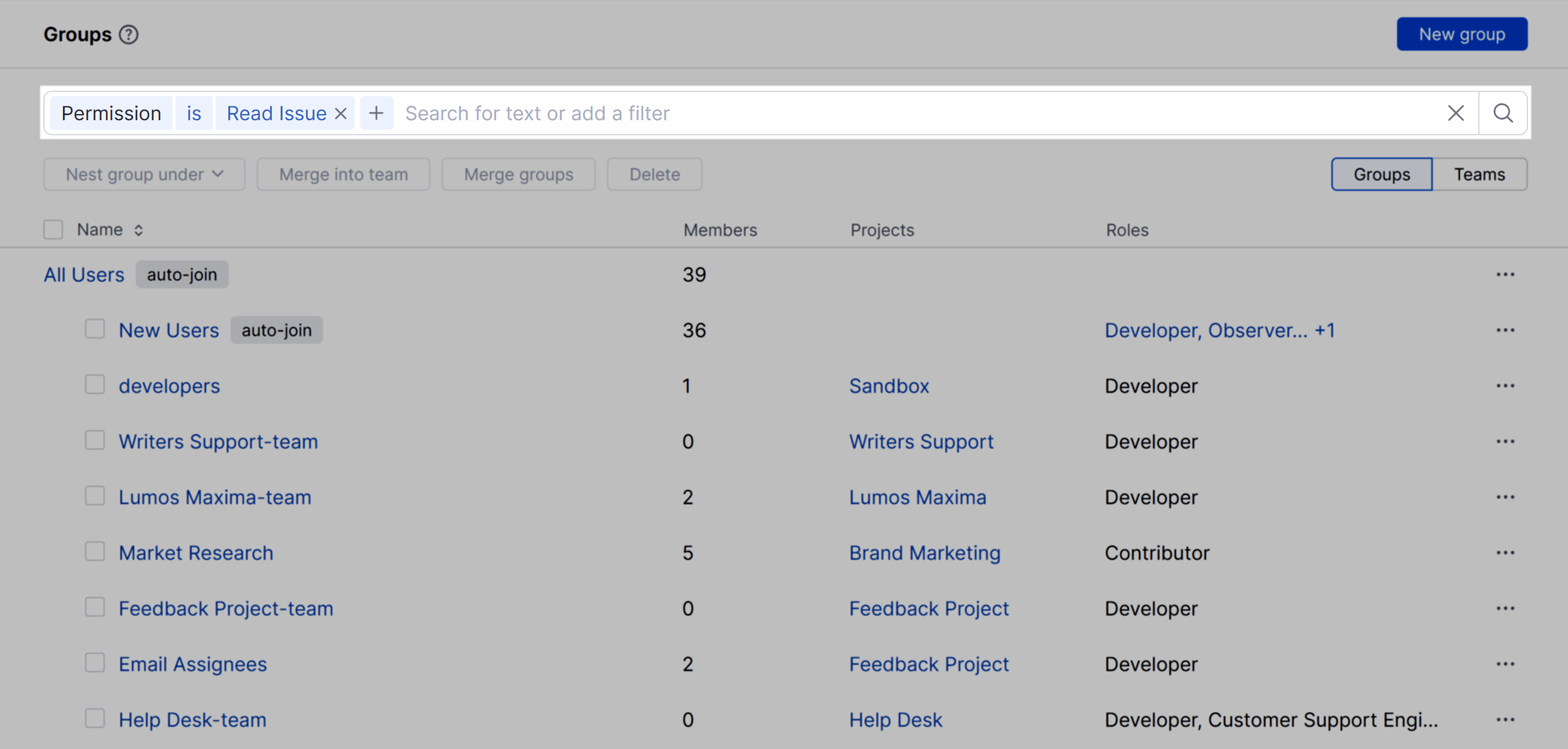 The search box used to filter the list of groups. The search box used to filter the list of groups.