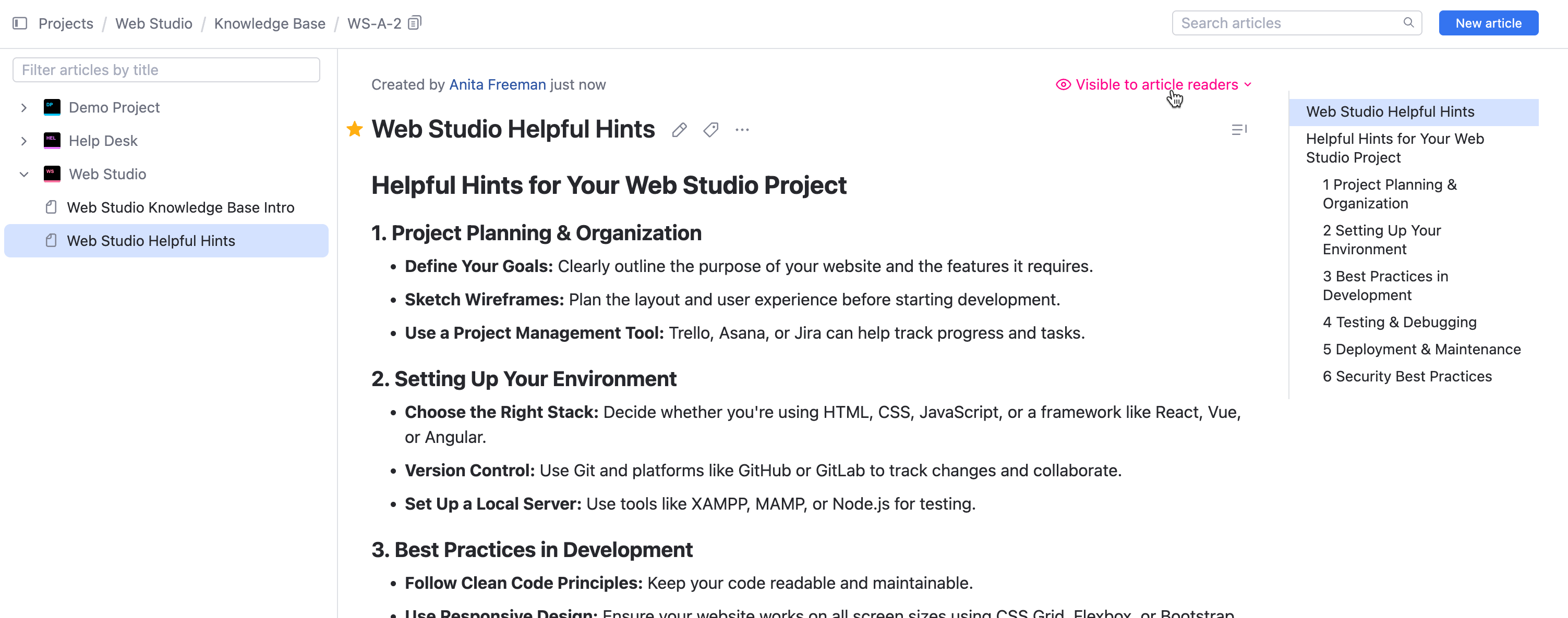 Assign the article visibility. Assign the article visibility.