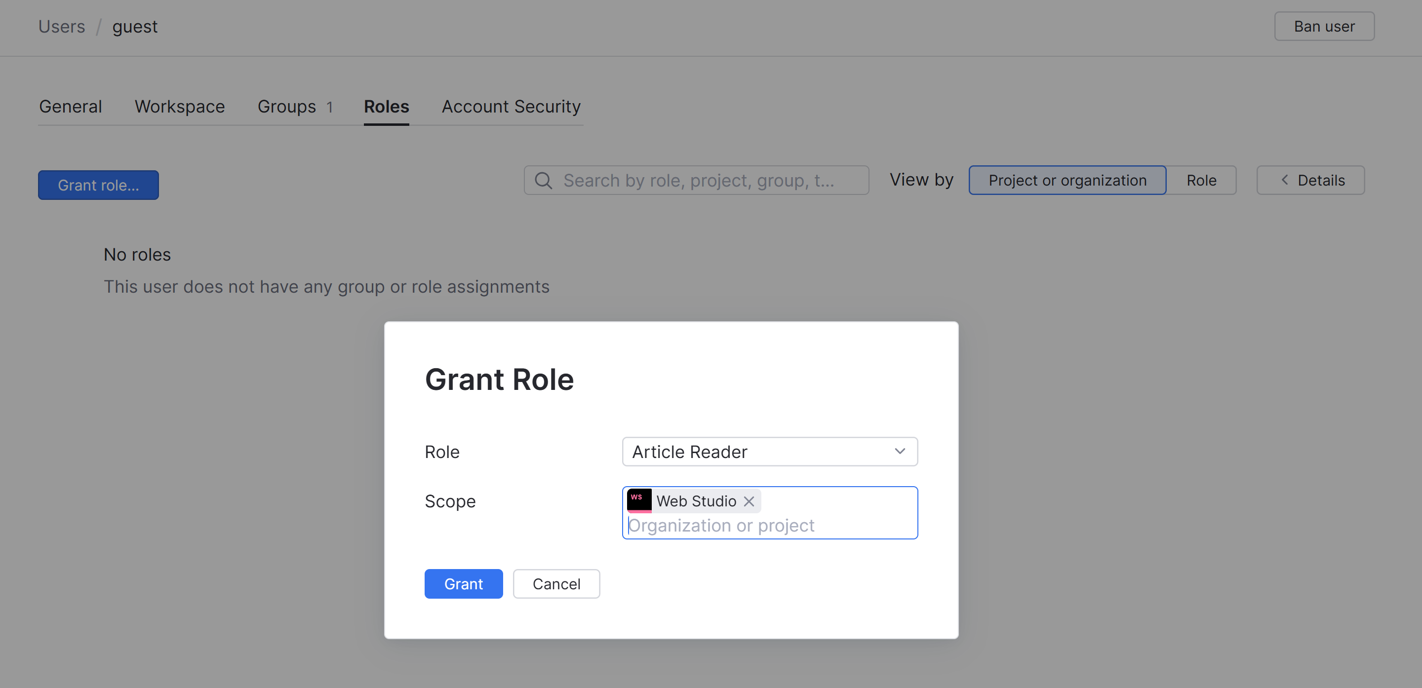 Assign the guest user a role. Assign the guest user a role.