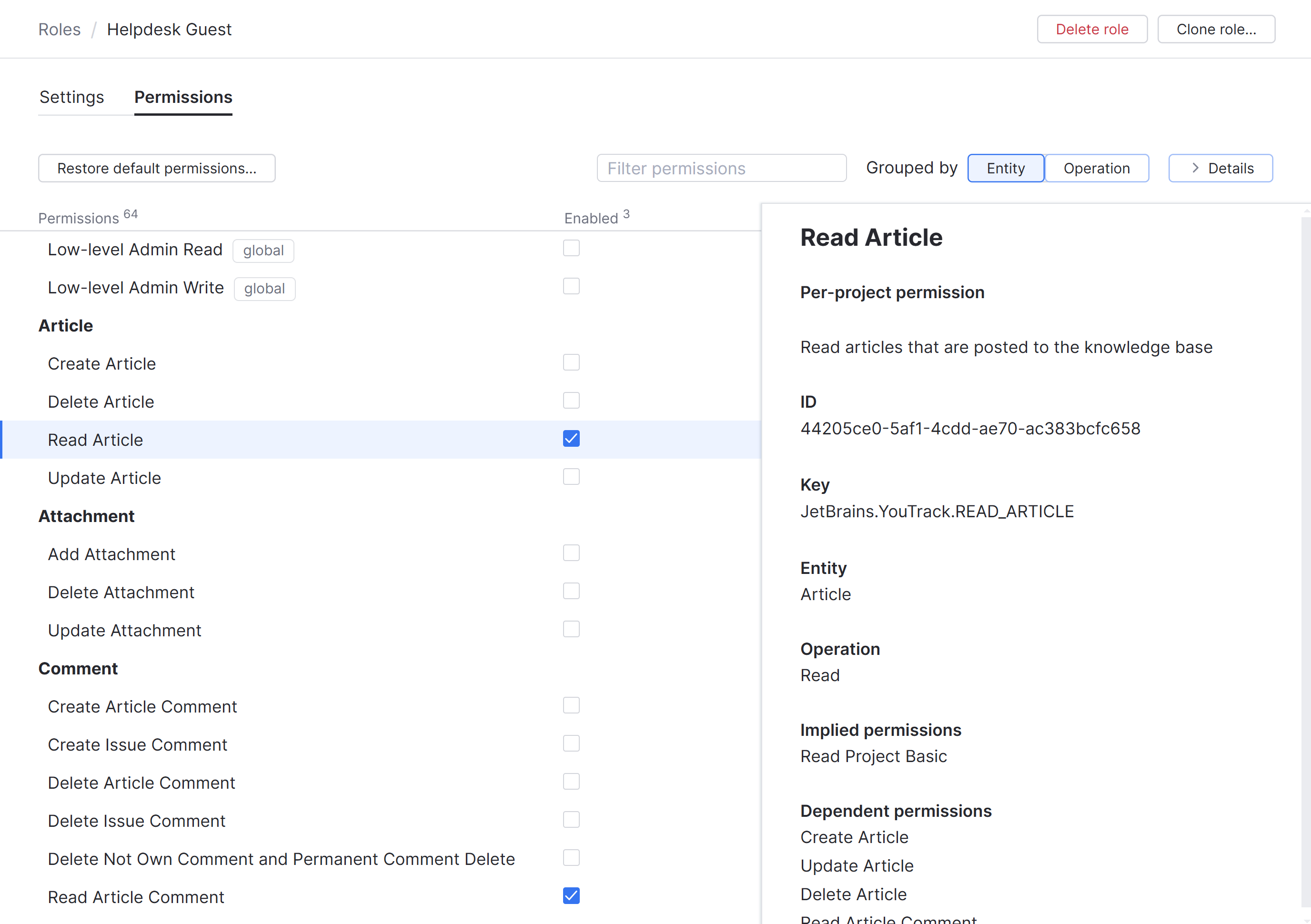 A custom role with permissions for granting access to public articles in a helpdesk project. A custom role with permissions for granting access to public articles in a helpdesk project.