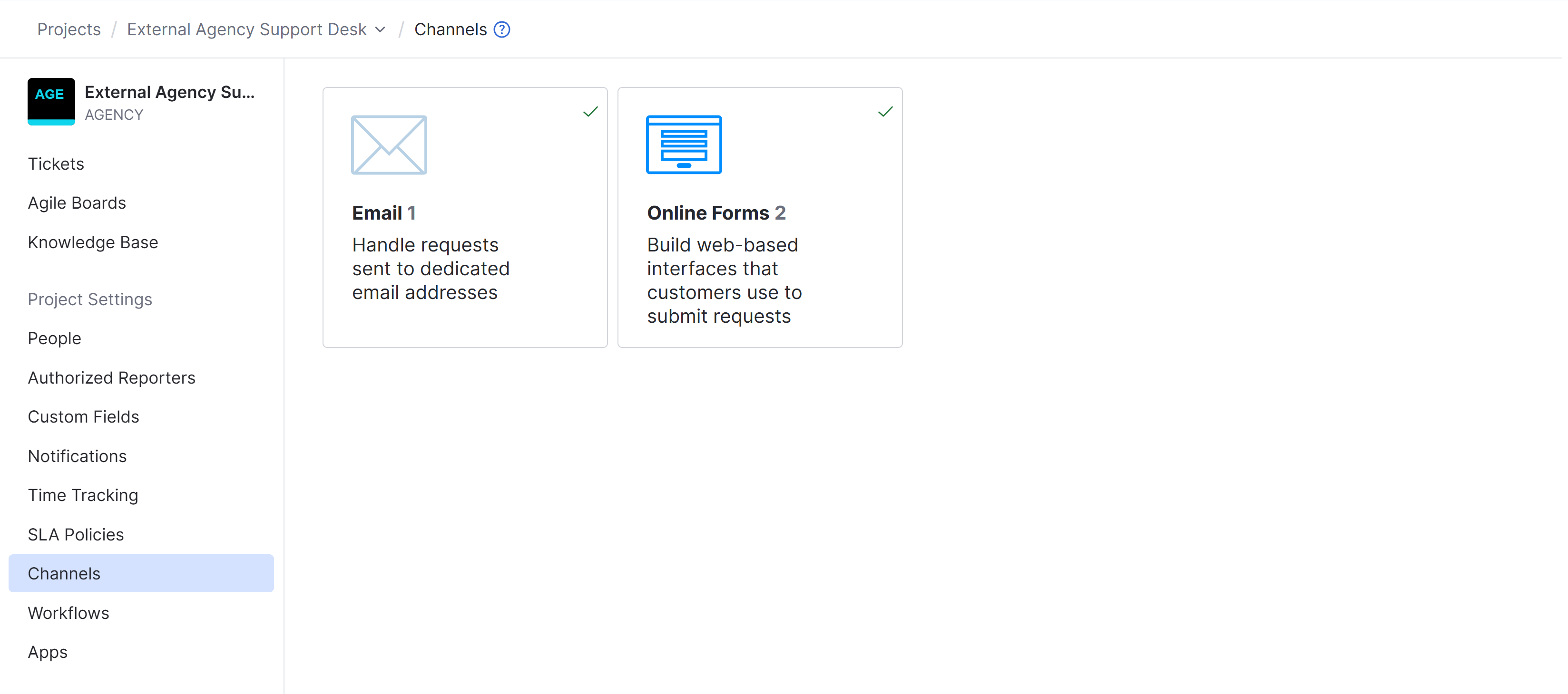 The list of available channels in a helpdesk project. The list of available channels in a helpdesk project.