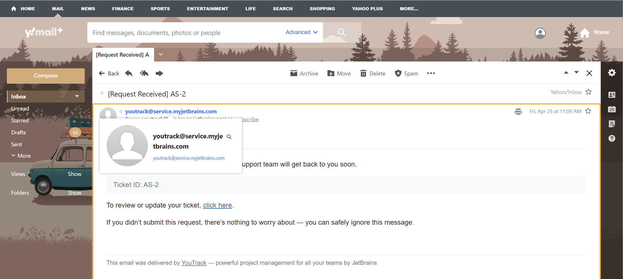 The sender name in an email message from YouTrack. The sender name in an email message from YouTrack.
