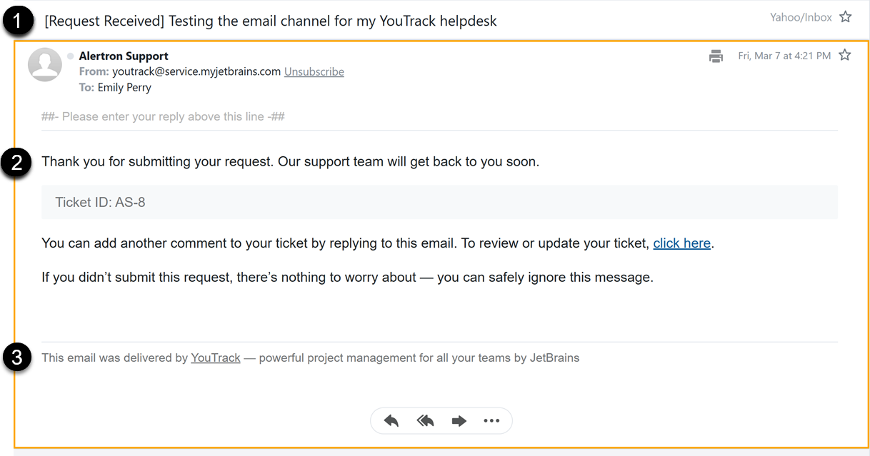 The different sections of an email notification. The different sections of an email notification.