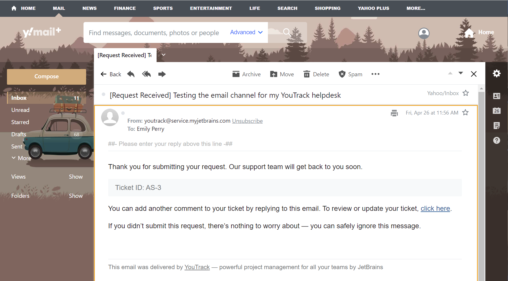The confirmation email sent for tickets created using an email channel. The confirmation email sent for tickets created using an email channel.