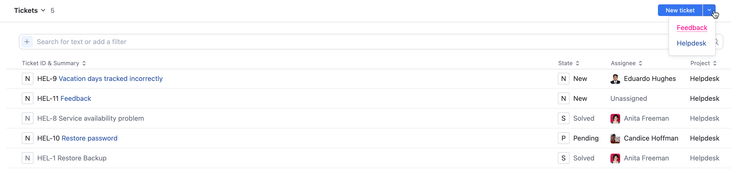 Project selector for a new ticket Project selector for a new ticket
