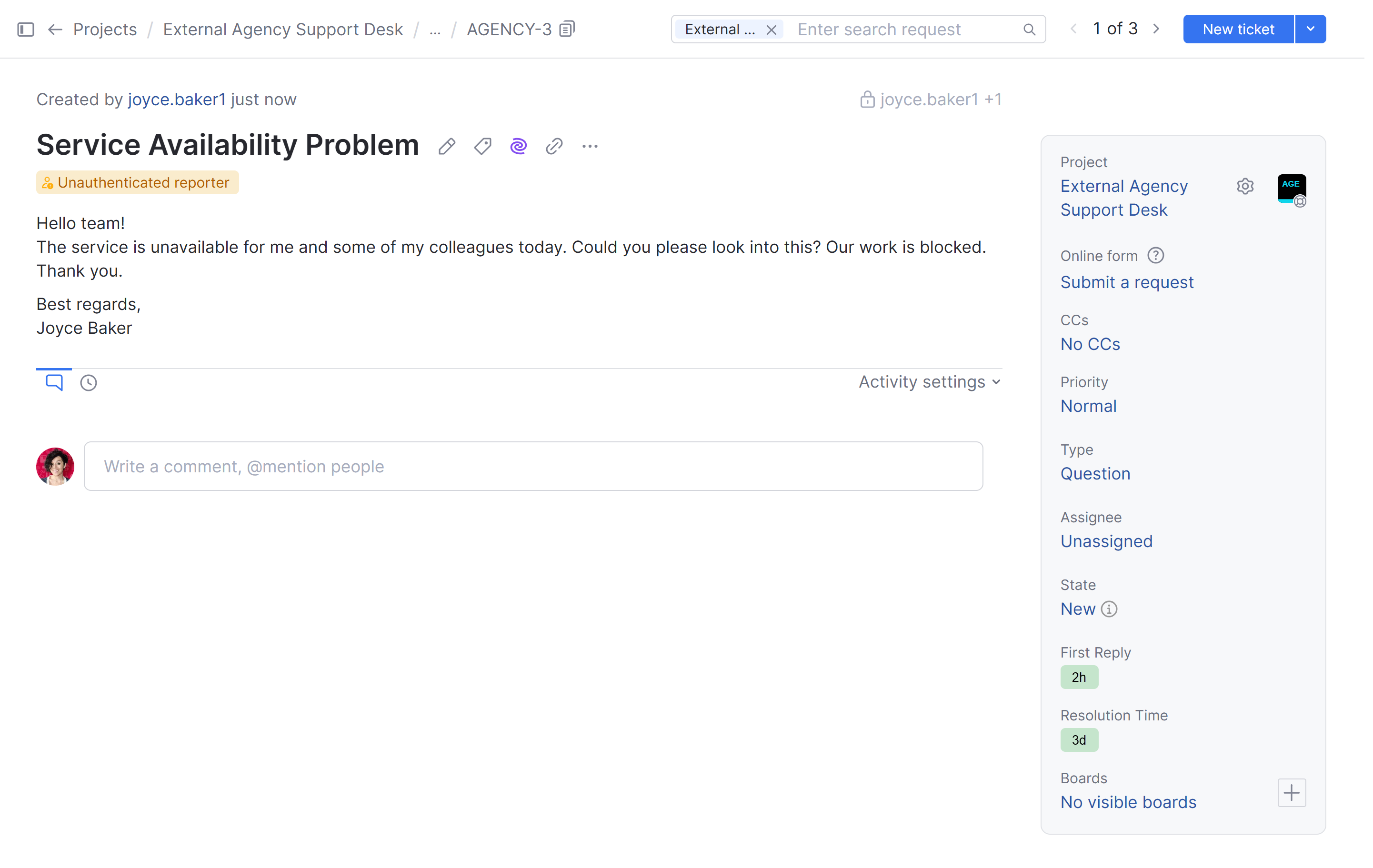 A new ticket in a Helpdesk project A new ticket in a Helpdesk project