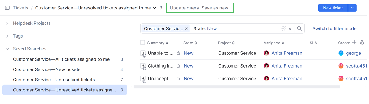 Options for saving changes to search queries. Options for saving changes to search queries.