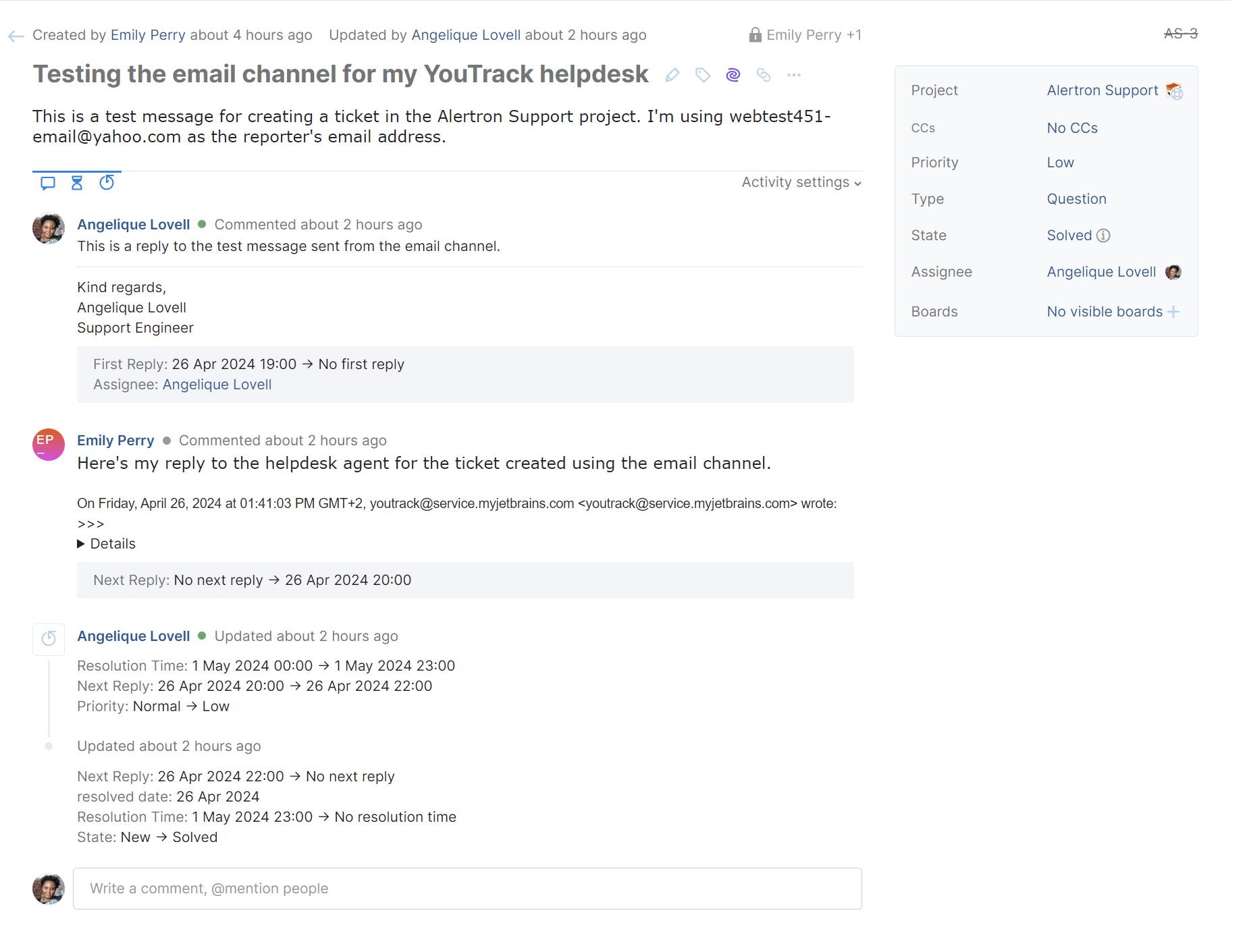 A sample ticket with a comment from its reporter. A sample ticket with a comment from its reporter.