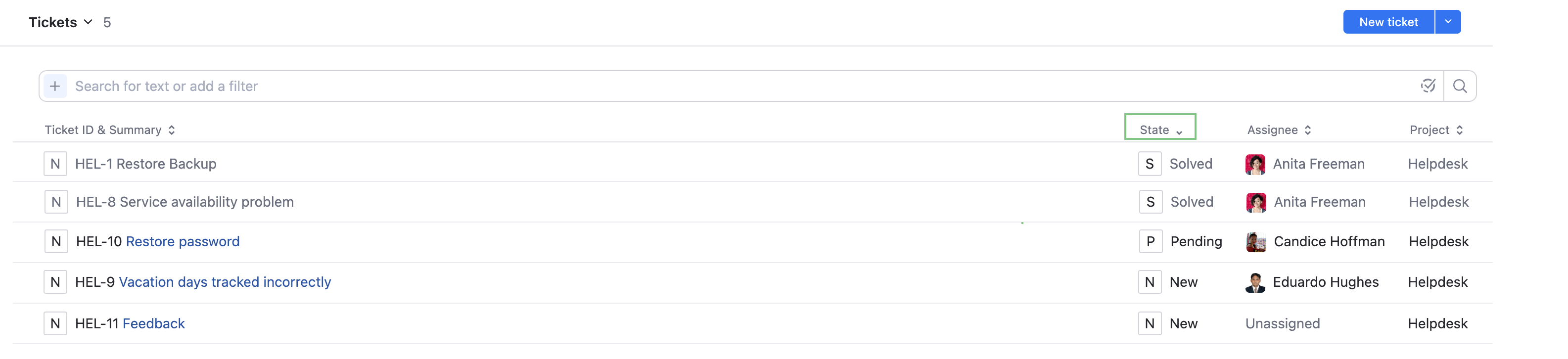Click a field or attribute to sort tickets Click a field or attribute to sort tickets