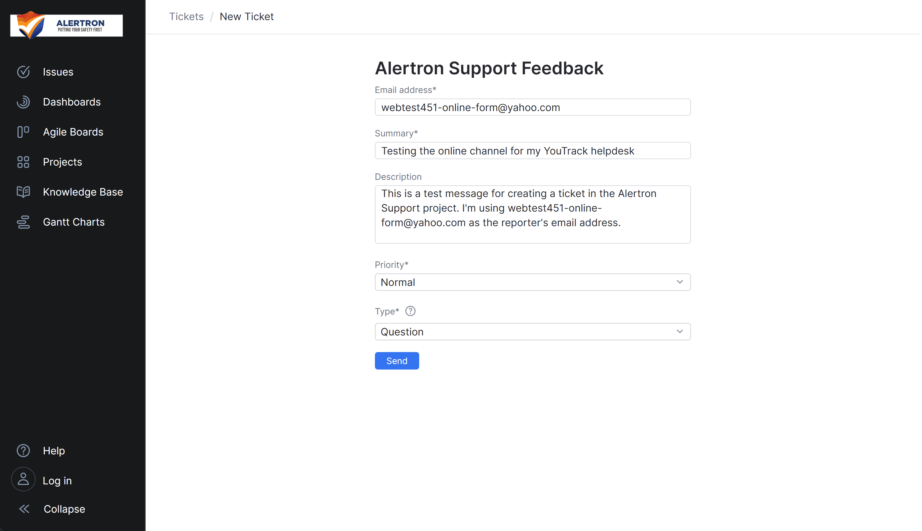 Sending a test message using an online form. Sending a test message using an online form.