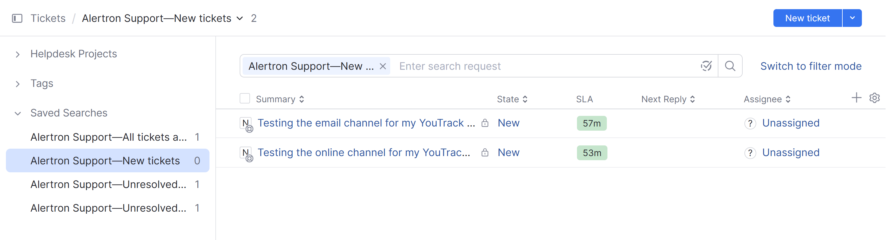 The list of new tickets in a helpdesk project The list of new tickets in a helpdesk project