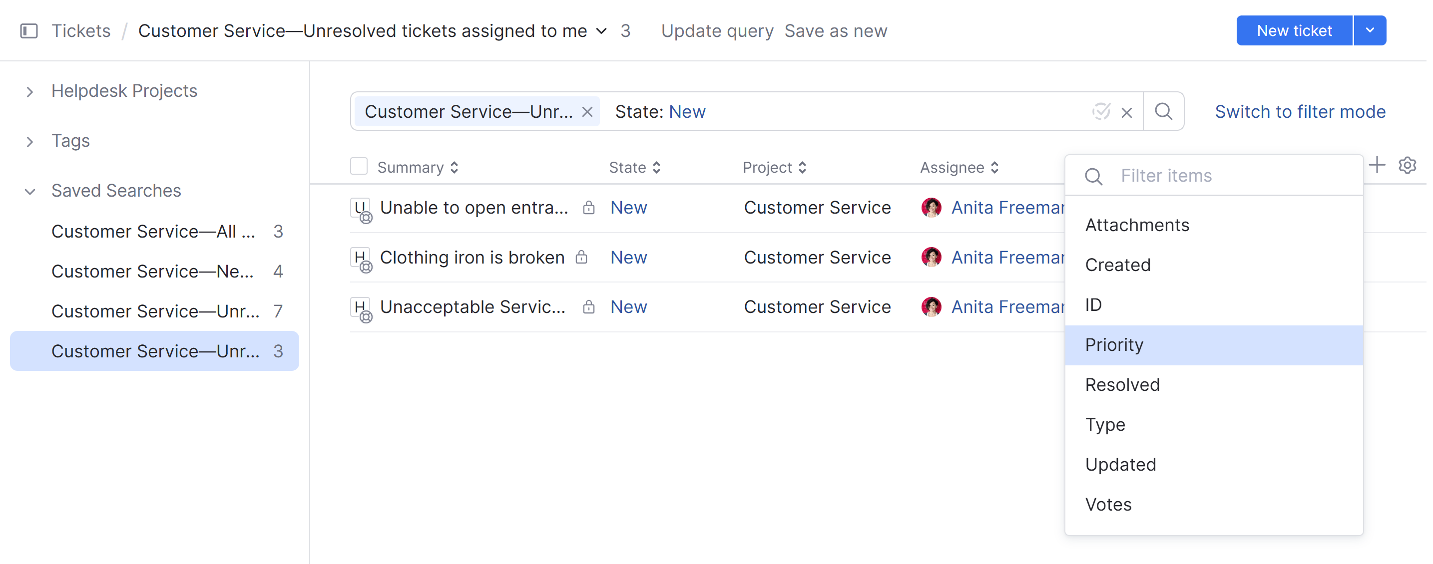 The List Settings in the ticket list. The List Settings in the ticket list.