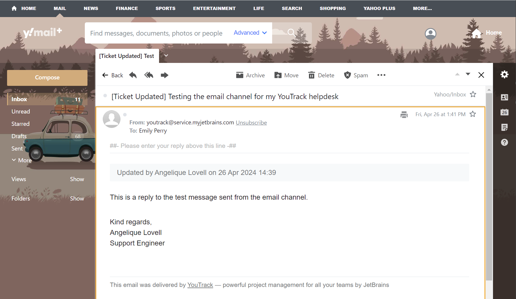 The email that contains the agent's reply in a ticket created using an email channel. The email that contains the agent's reply in a ticket created using an email channel.