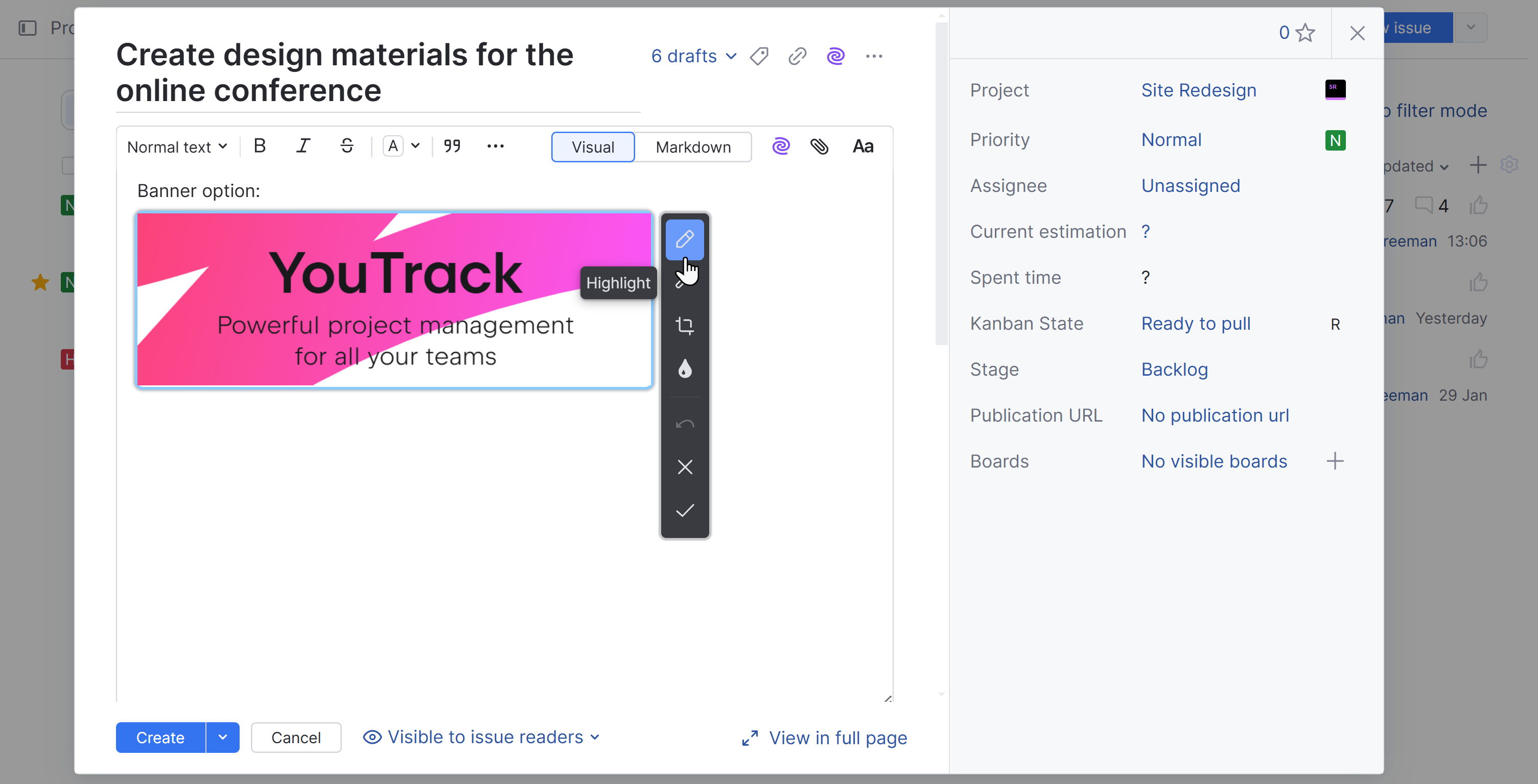 The inline image editor in YouTrack. The inline image editor in YouTrack.