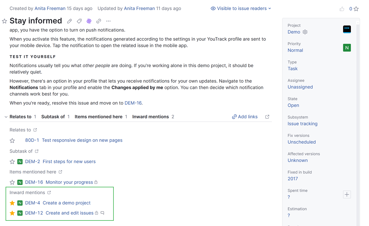The list of inward mentions in an issue. The list of inward mentions in an issue.