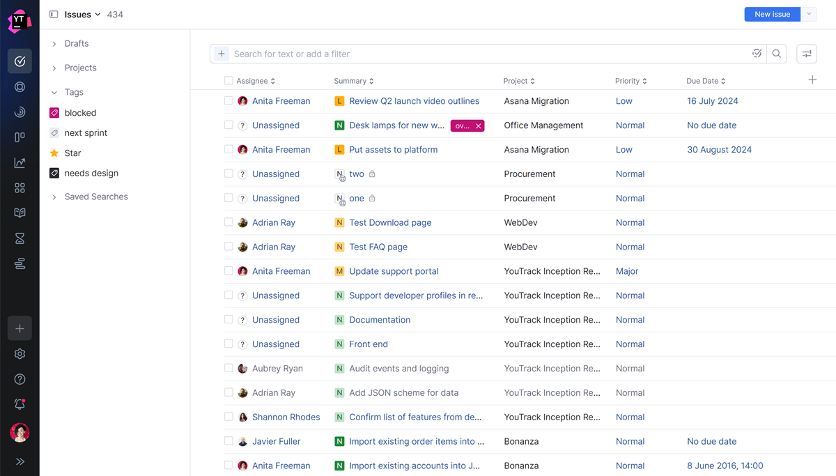 Unfiltered list of issues in YouTrack. Unfiltered list of issues in YouTrack.