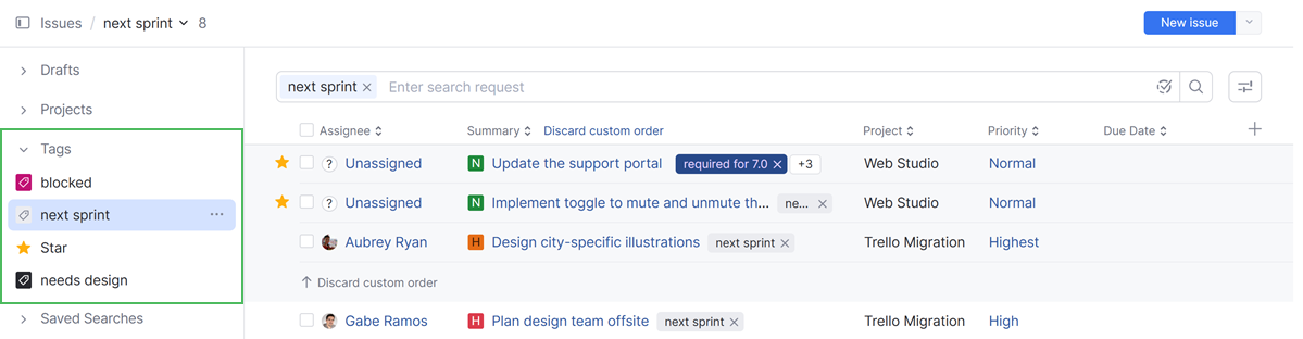 The project section of the issue sidebar in YouTrack. The project section of the issue sidebar in YouTrack.