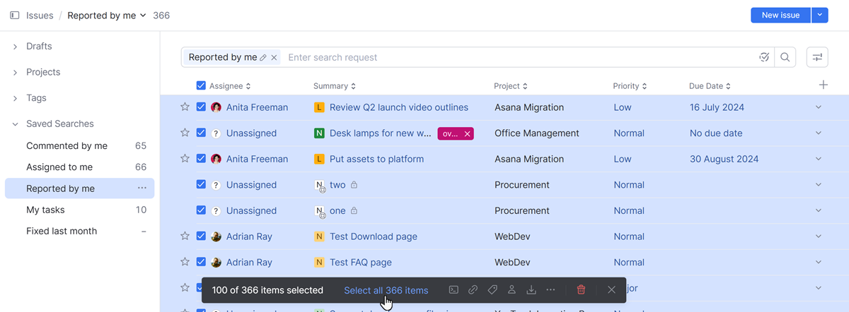 Link for selecting all the issues that match the current search query. Link for selecting all the issues that match the current search query.