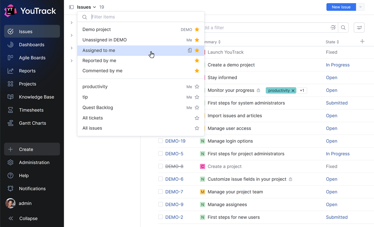Issues search menu Issues search menu