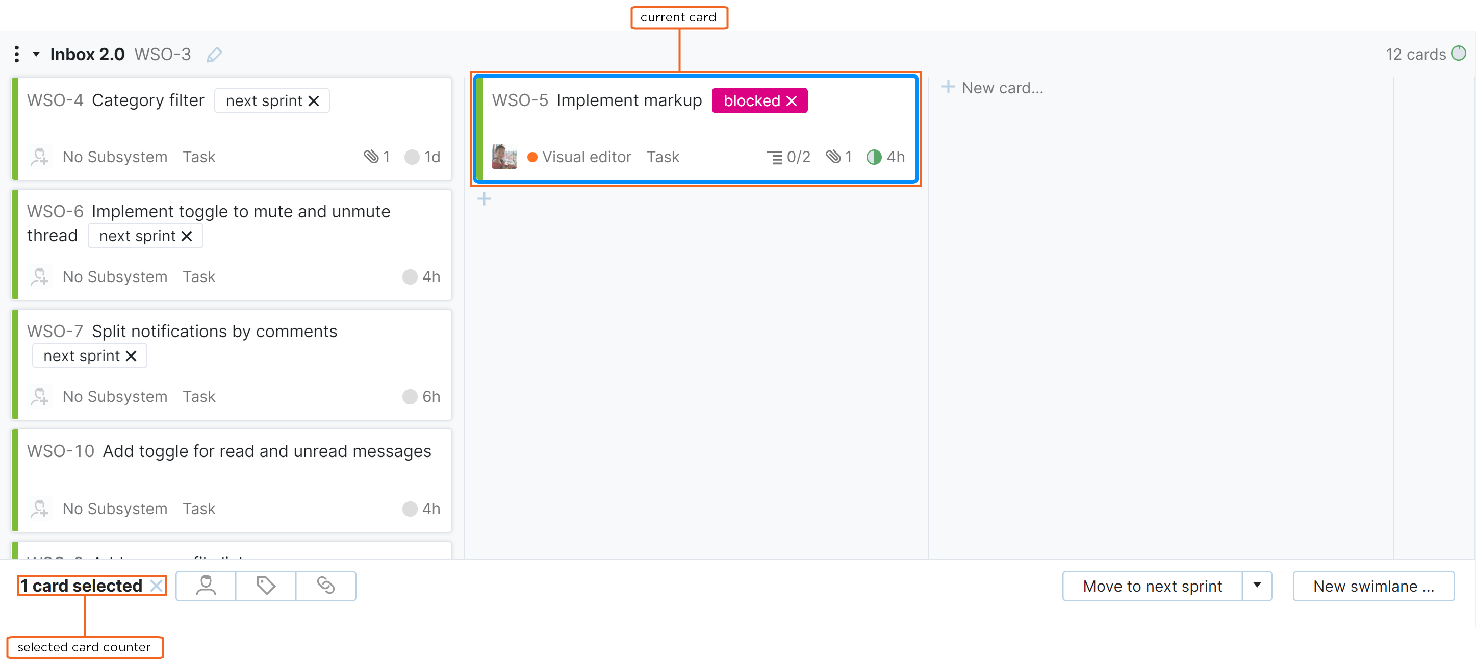 Issues selected card Issues selected card