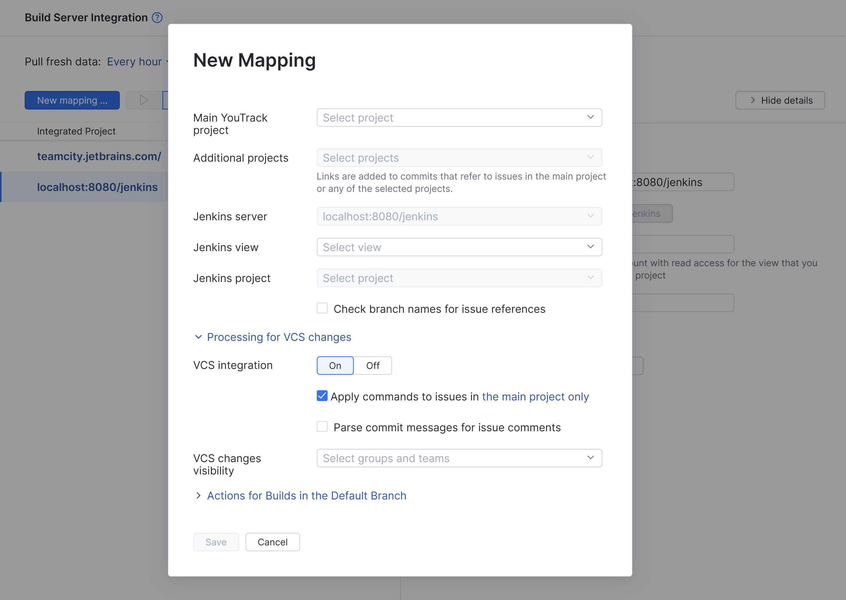 Mapping options for a Jenkins integration. Mapping options for a Jenkins integration.