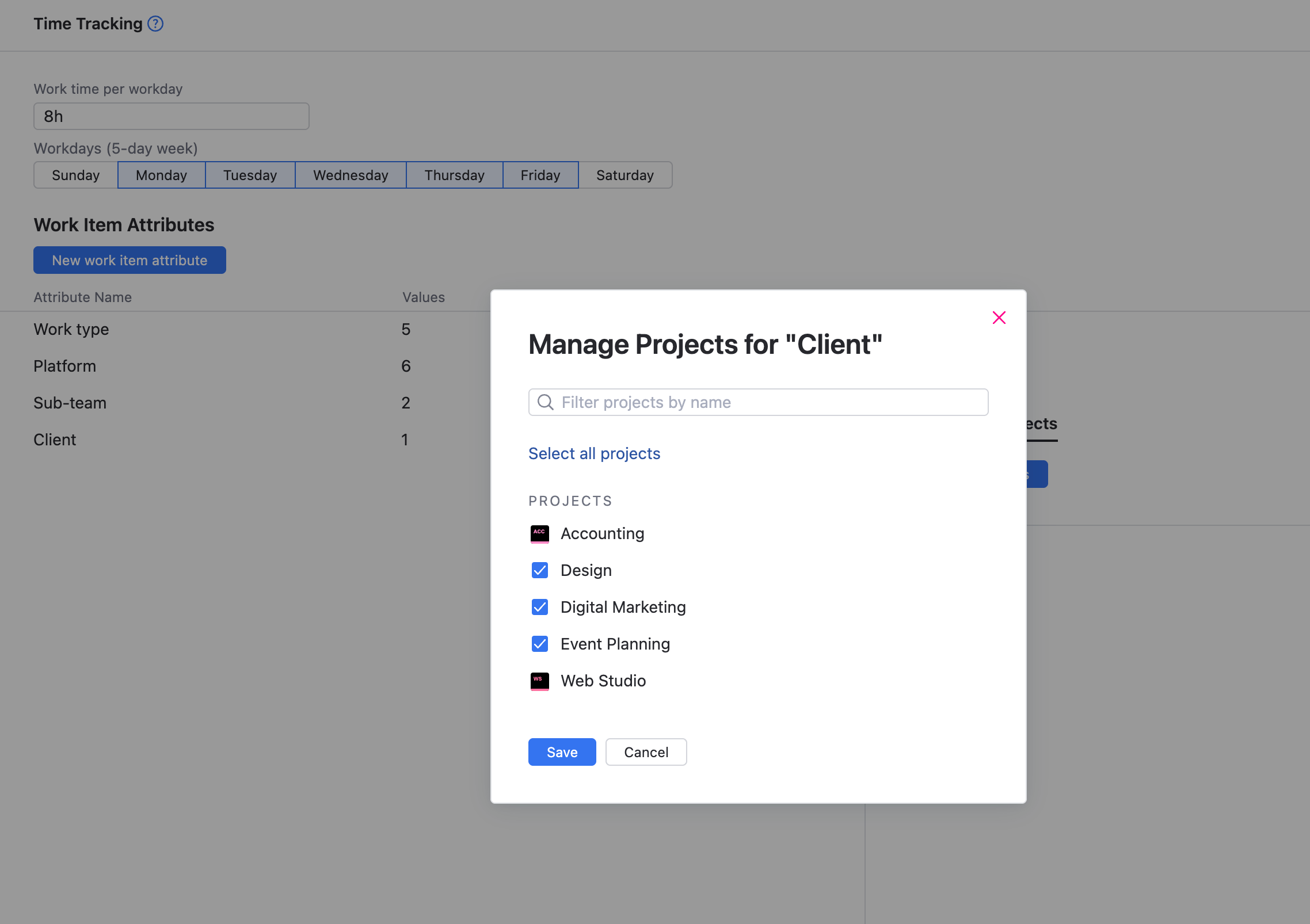Interface for managing project assignments for a work item attribute. Interface for managing project assignments for a work item attribute.