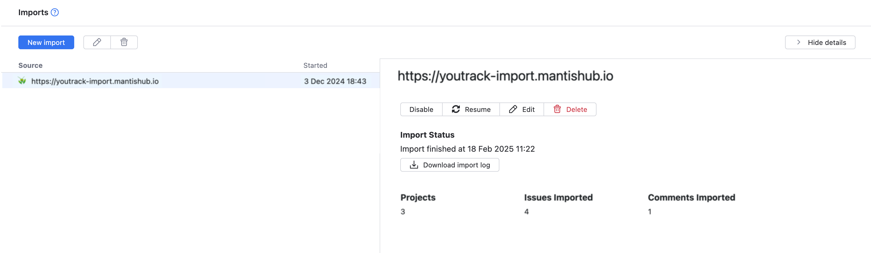 Import results Import results