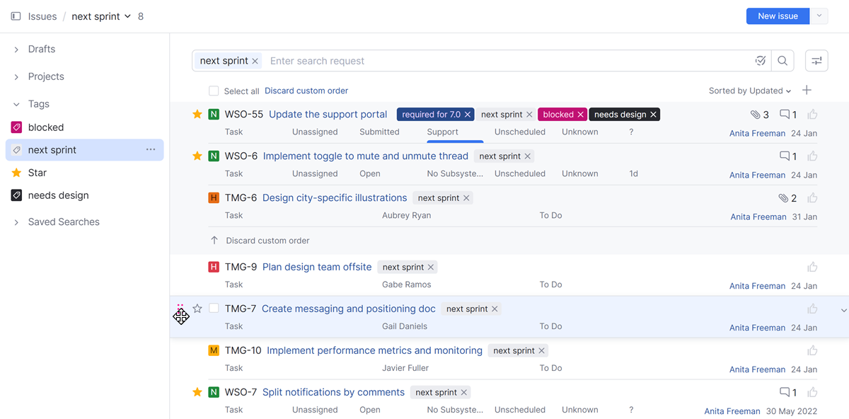 Manually sorting the list of issues. Manually sorting the list of issues.