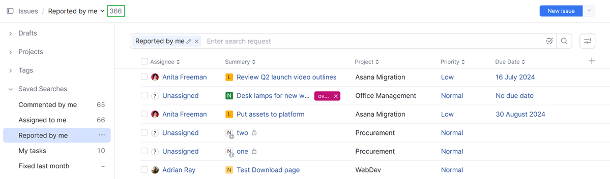 number of issues that match the current search query number of issues that match the current search query