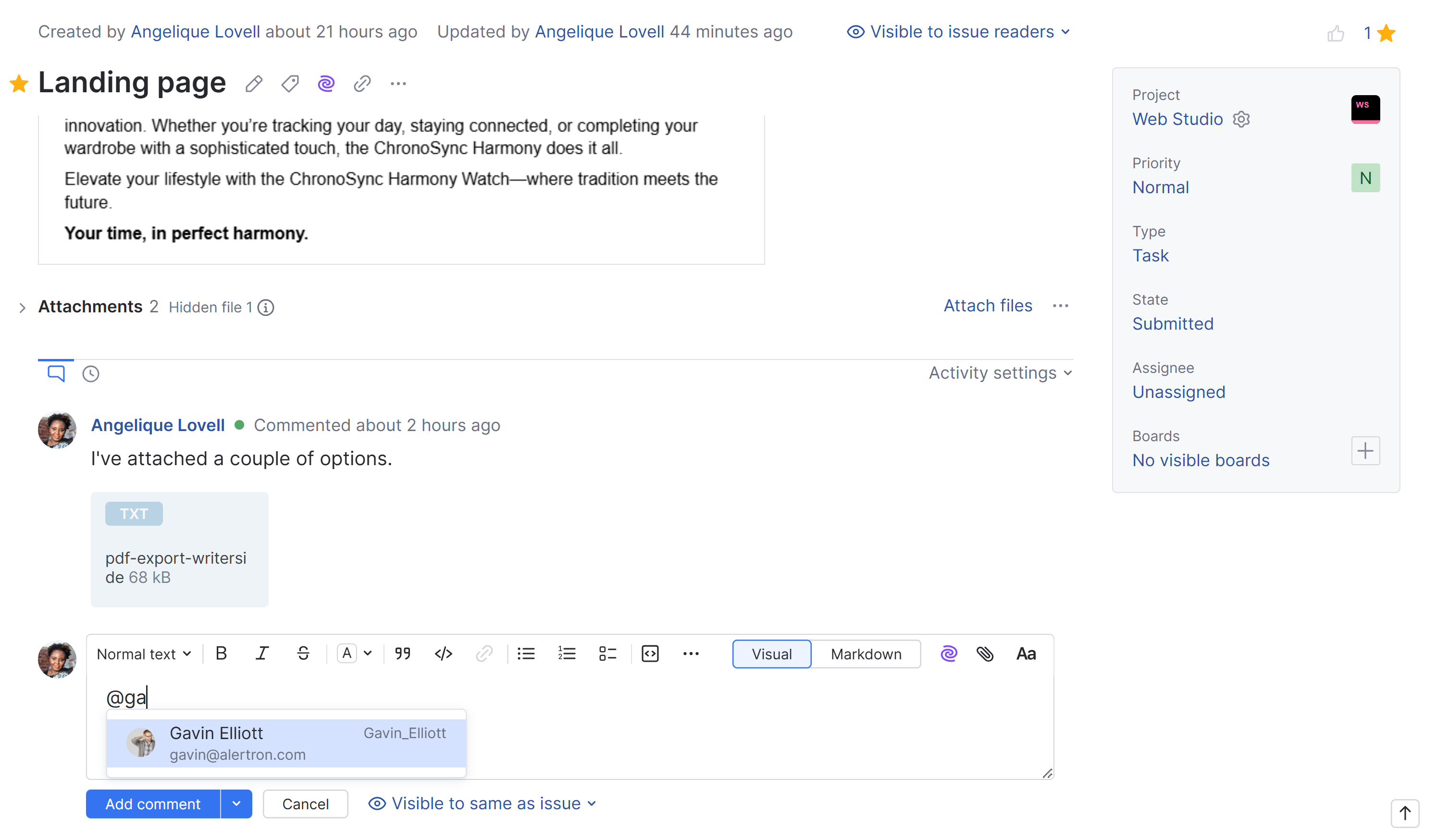 Mentioning a user account in an issue comment. Mentioning a user account in an issue comment.