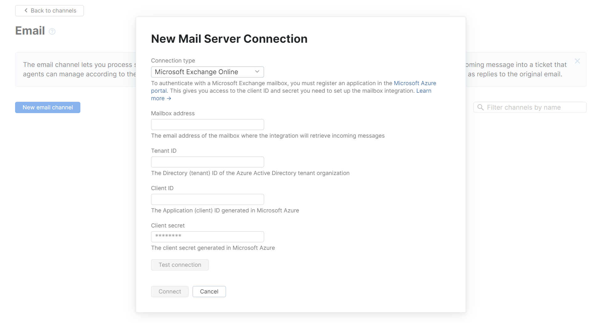 Settings for connecting with a Microsoft Exchange Online server. Settings for connecting with a Microsoft Exchange Online server.
