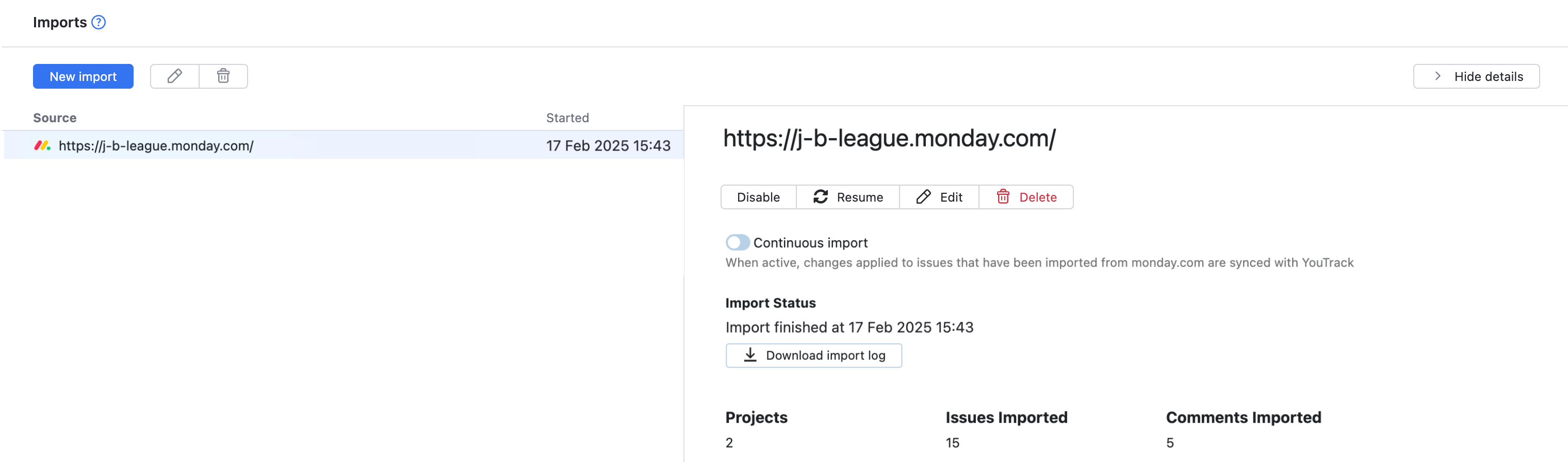 Import results Import results