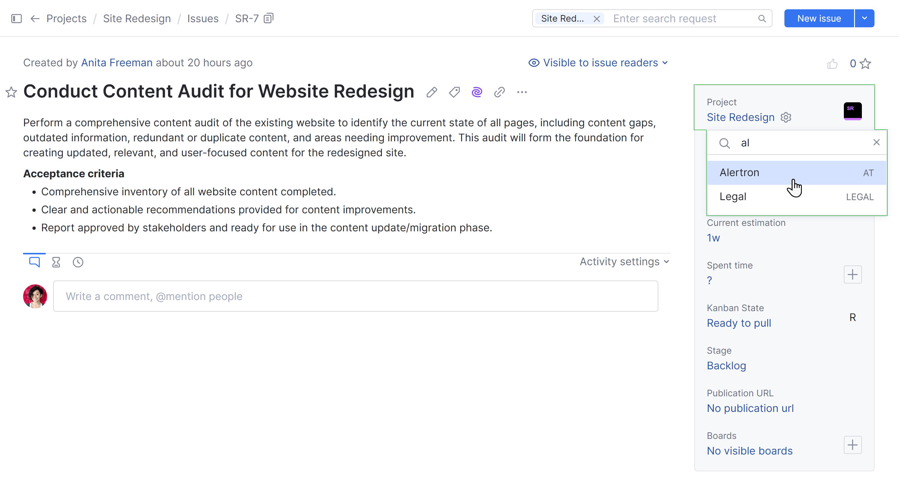 The project dropdown The project dropdown