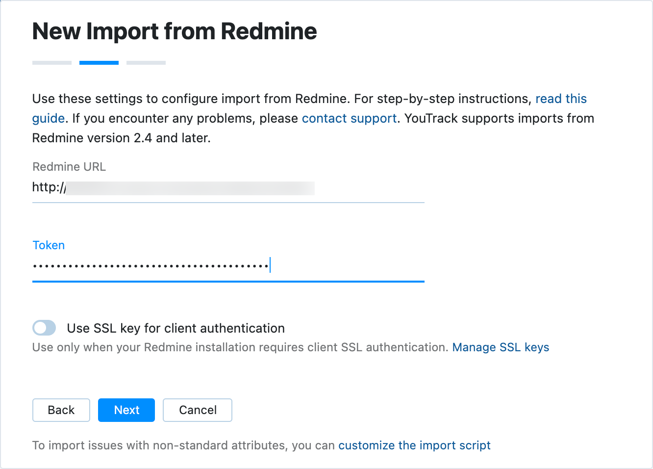 New Import from Redmine dialog. New Import from Redmine dialog.