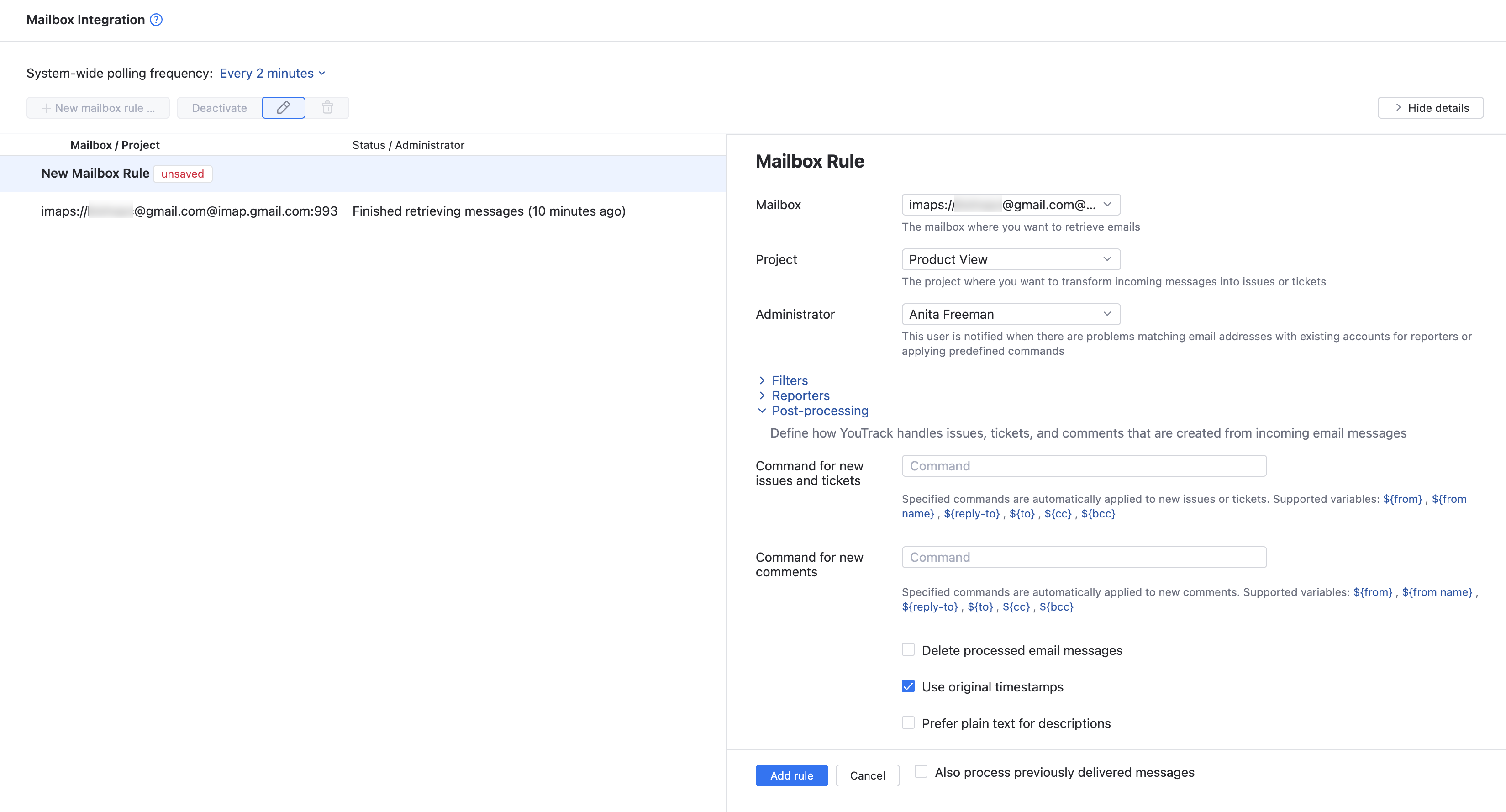 mailbox rule postprocessing options mailbox rule postprocessing options