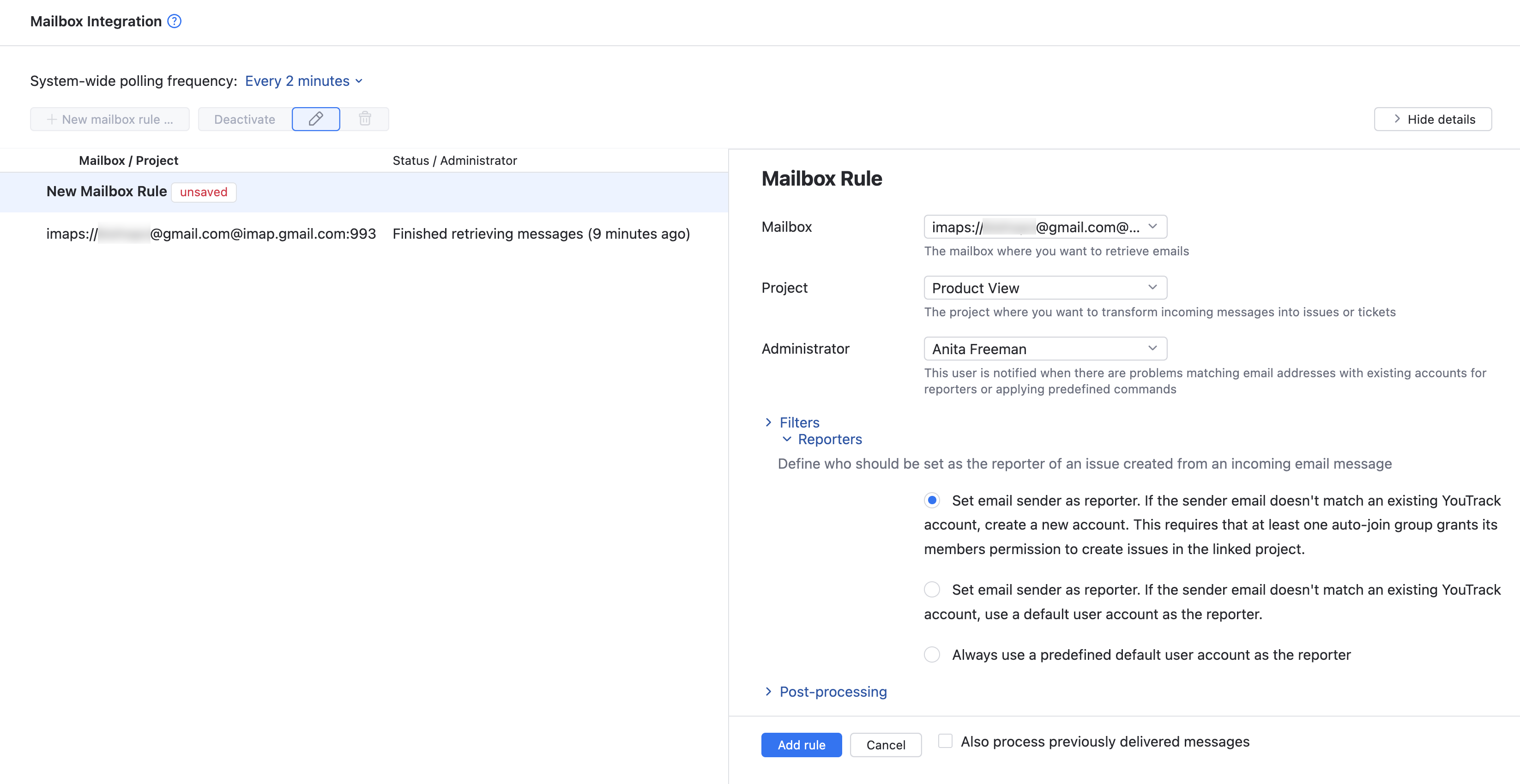 mailbox rule reporter options mailbox rule reporter options