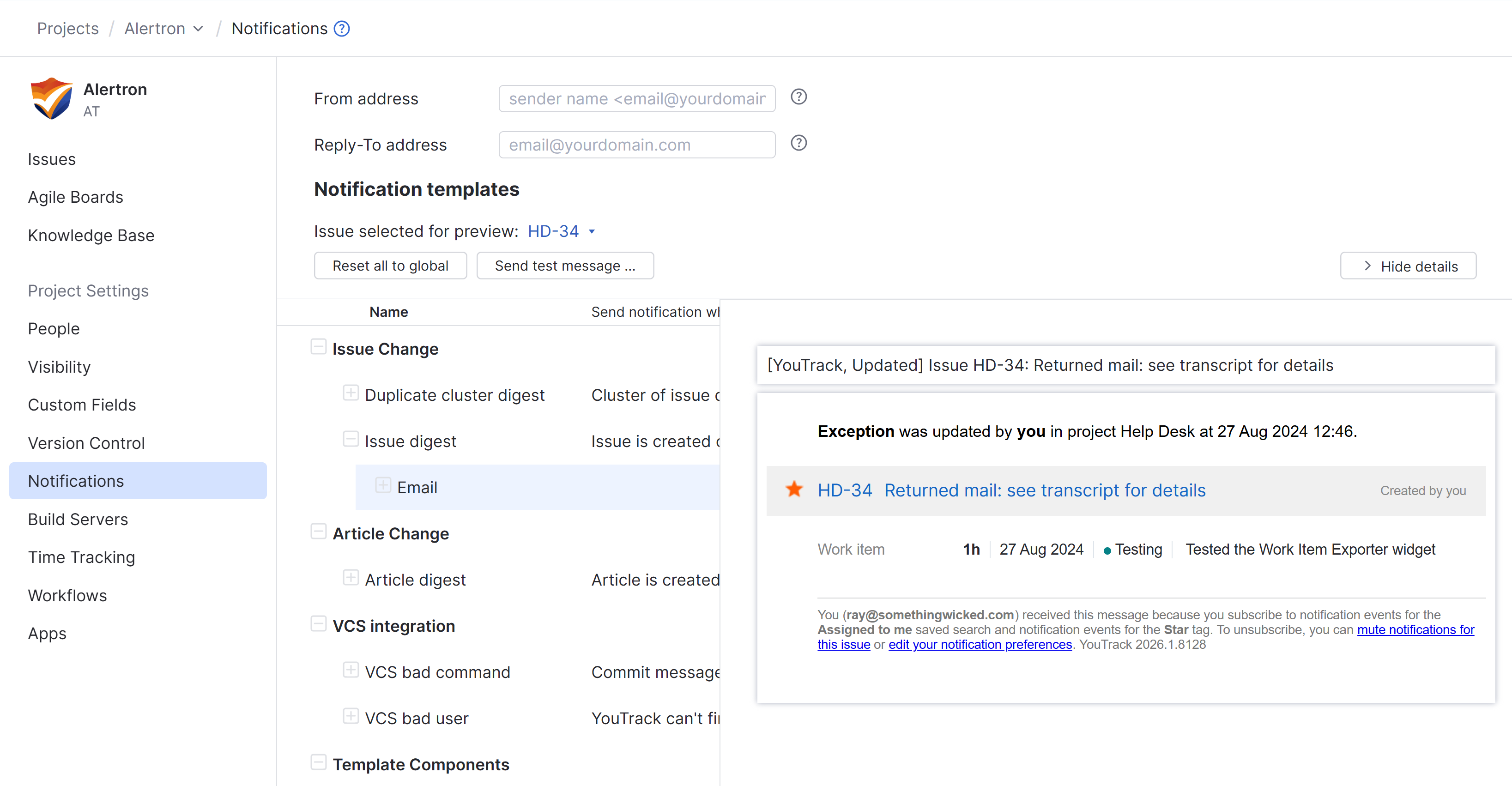 Notification templates per project Notification templates per project