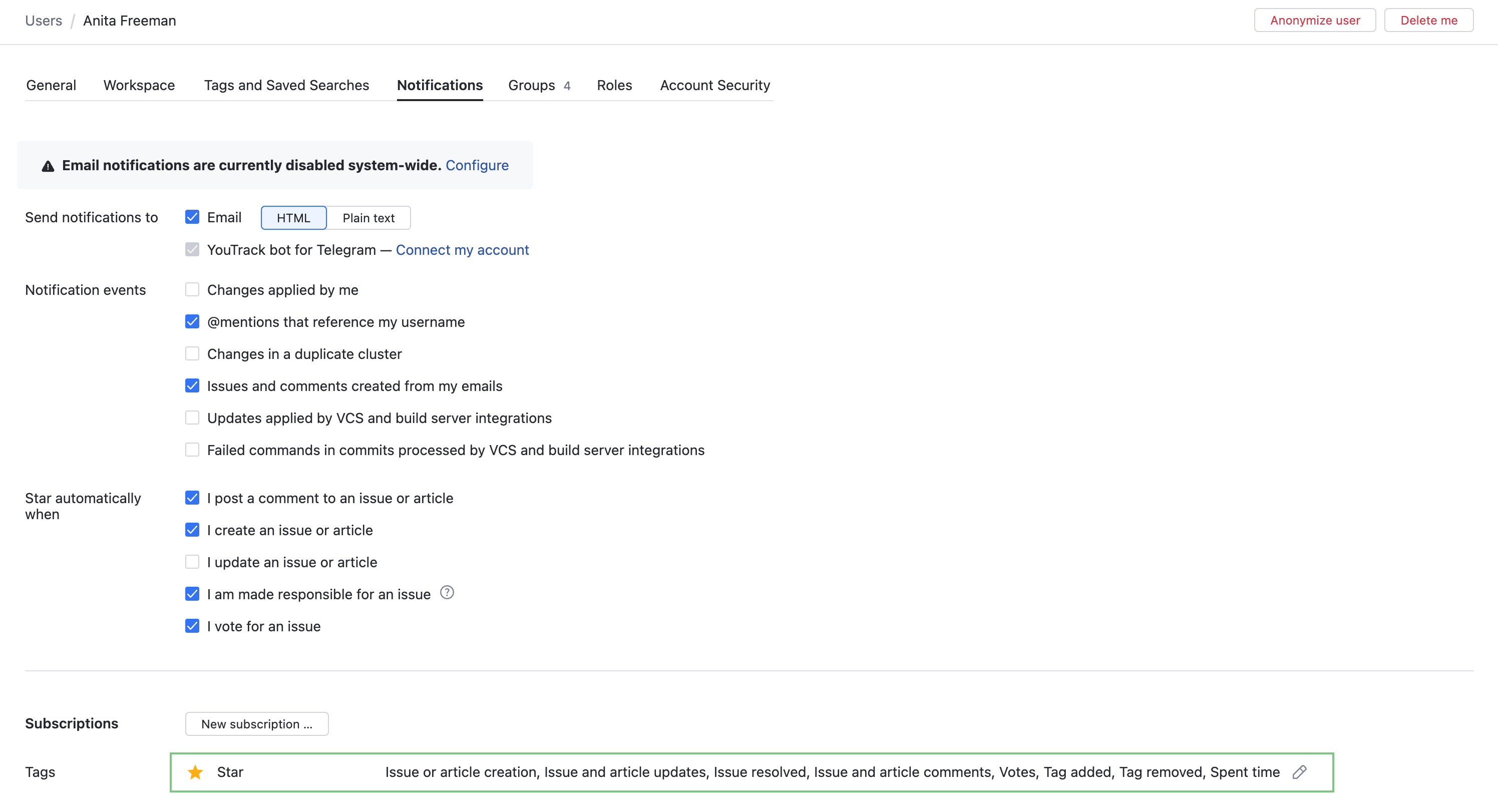 Notification options for Star tag in profile. Notification options for Star tag in profile.