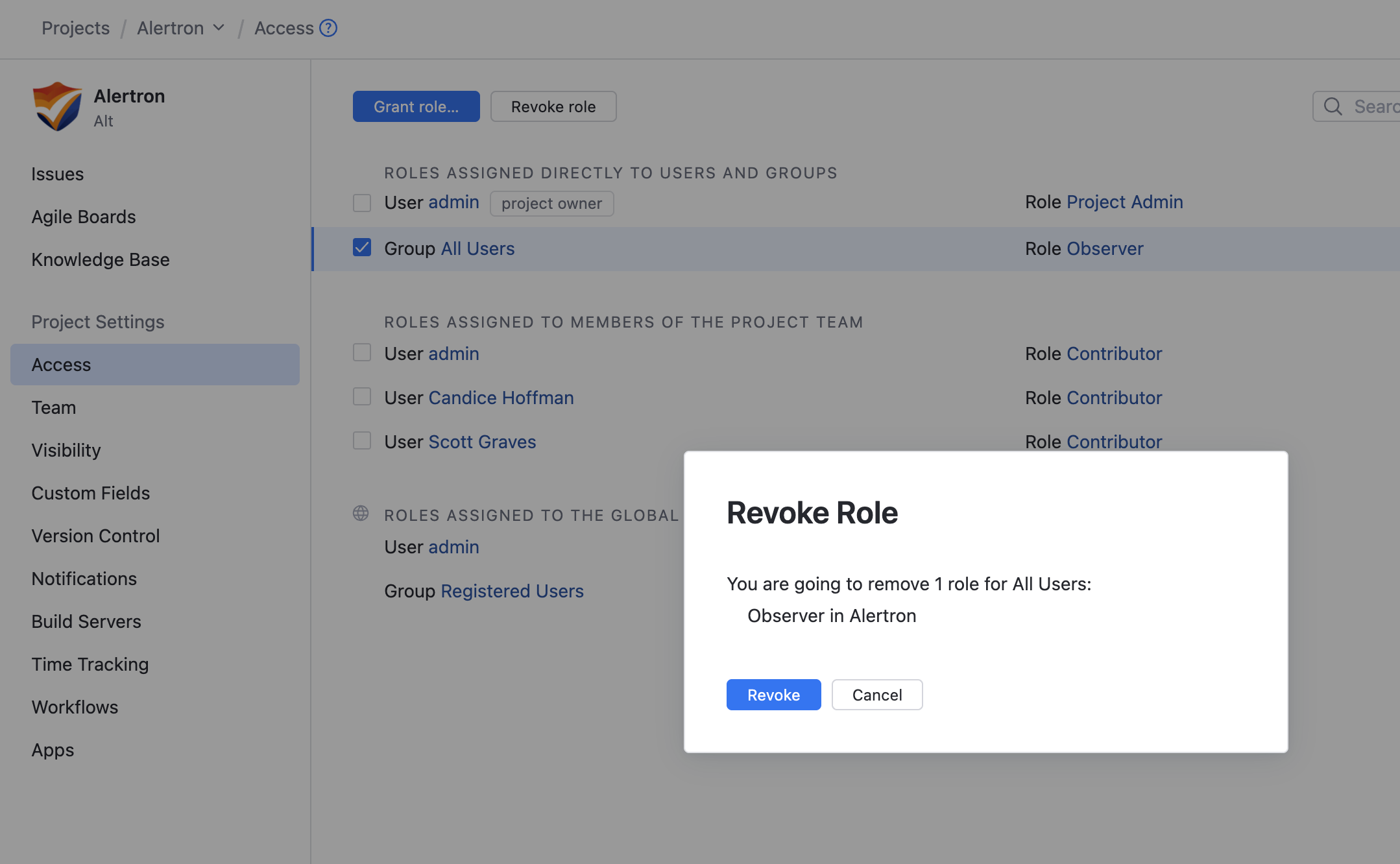 Project access revoke role Project access revoke role