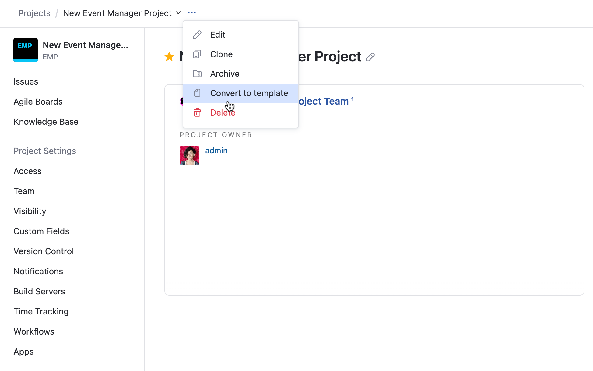 enable custom project template option enable custom project template option