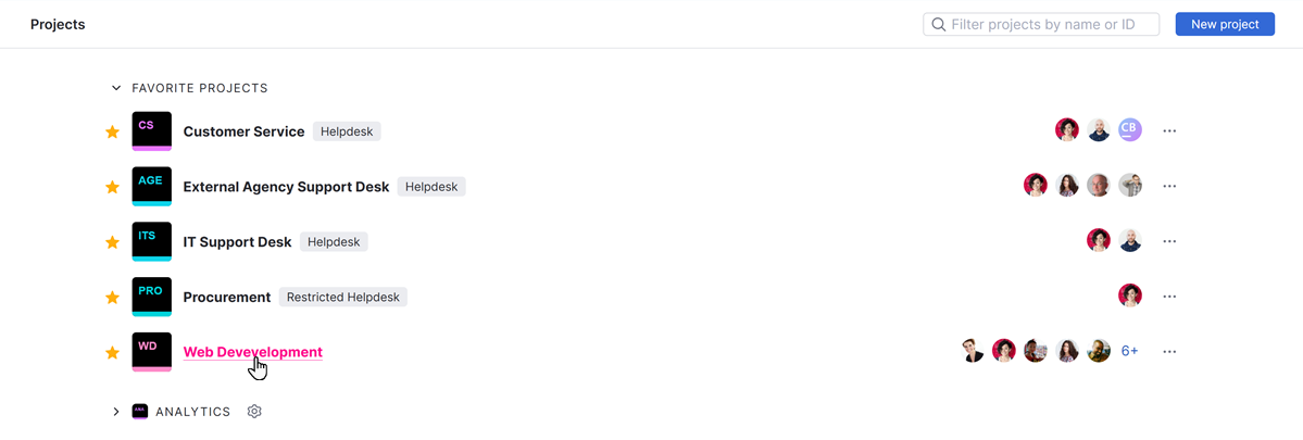 The link to open a project overview. The link to open a project overview.
