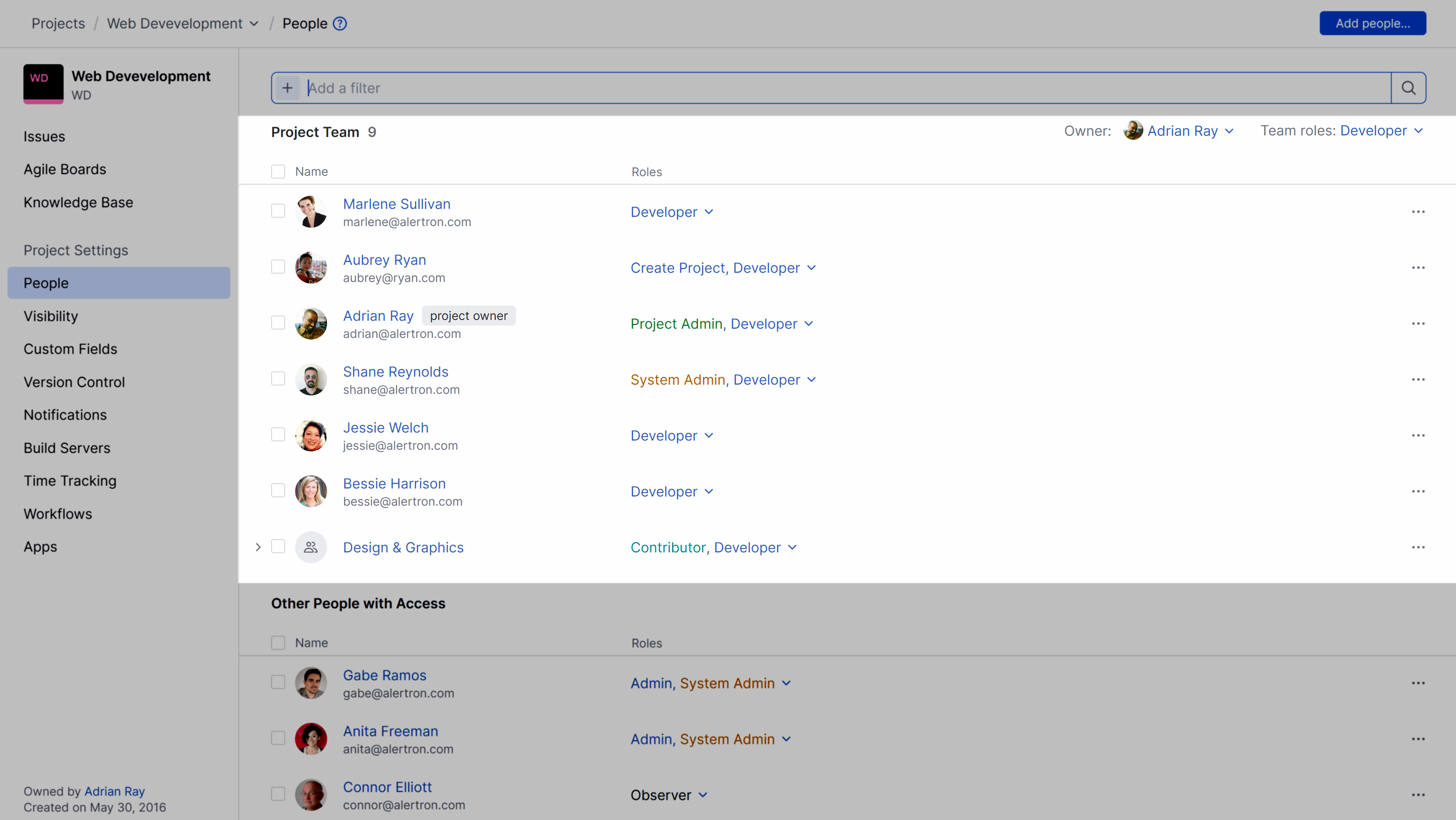 The interface for managing team membership in a YouTrack project. The interface for managing team membership in a YouTrack project.