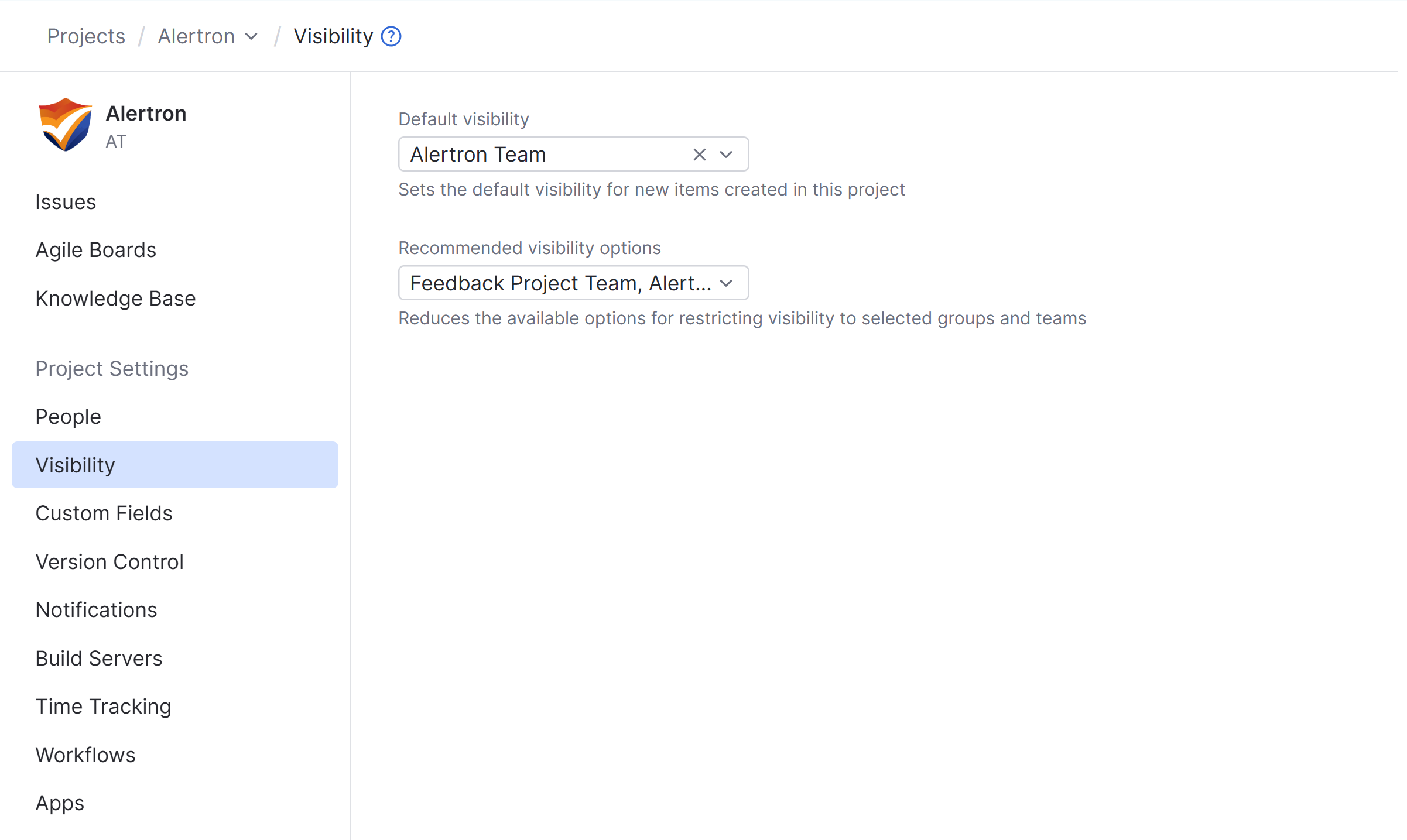 Configure project visibility settings. Configure project visibility settings.