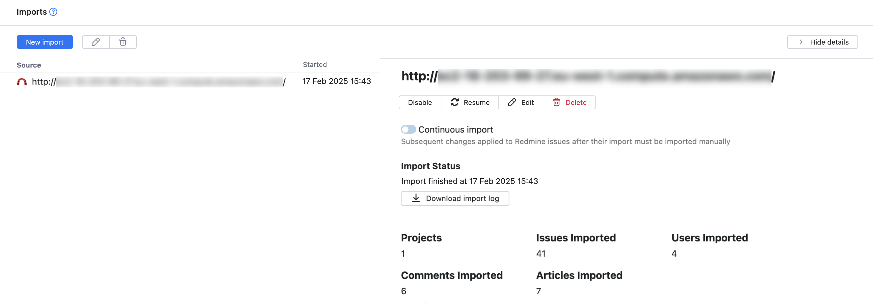 Import results Import results
